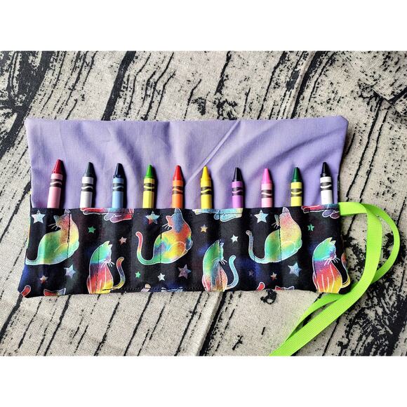 Tie dye cat crayon roll, crayon holder, Party favors - Picture 2 of 5